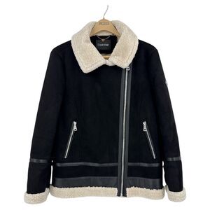 Calvin Klein Winter Coat Women's Size XL Black Faux Shearling Moto Jacket